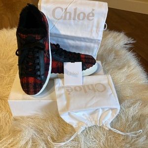 Chloe Buffalo Plaid tennis shoes. Sz. 40. Fully lined in fleece. Worn once.